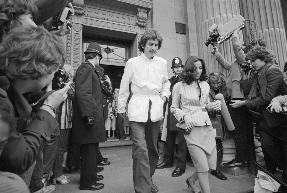 George Harrison and his wife Olivia arrive at for the 1981 wedding of Ringo Starr