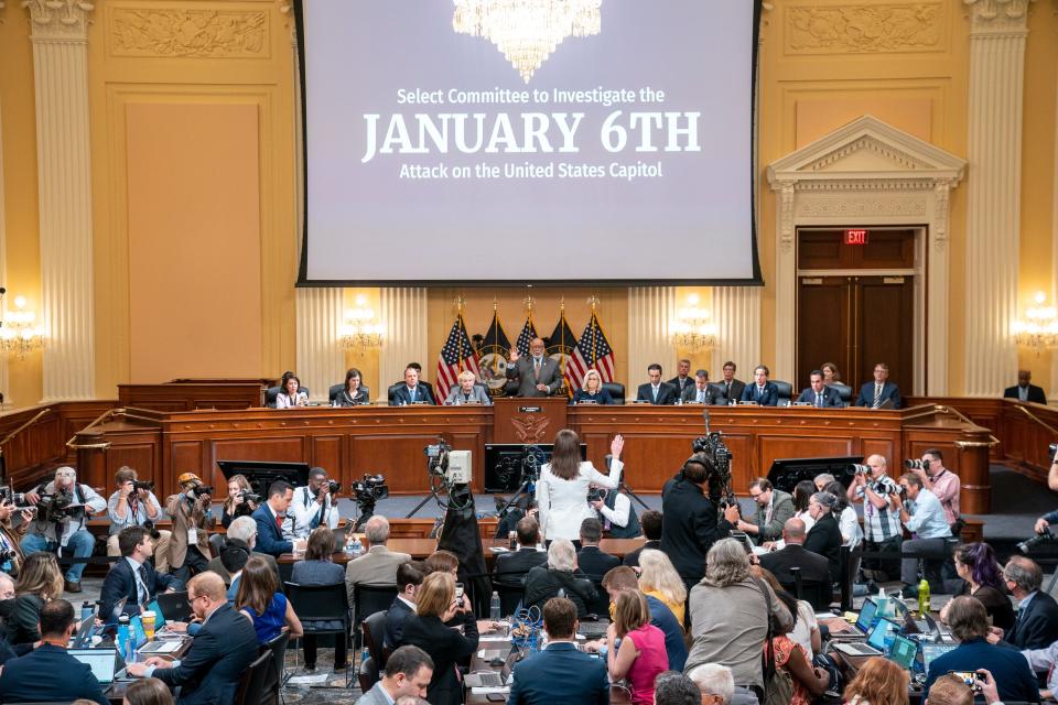 Cassidy Hutchinson, former assistant to President Donald Trump, is sworn in June 28 at a hearing by the House committee investigating the riot Jan. 6, 2021.