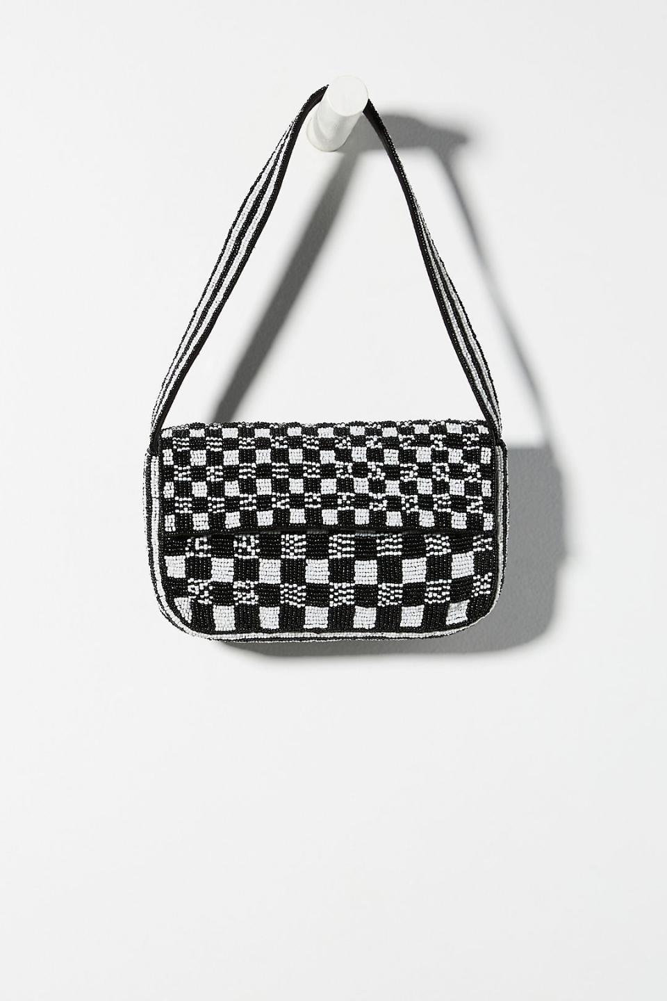 6) Beaded Checker Shoulder Bag