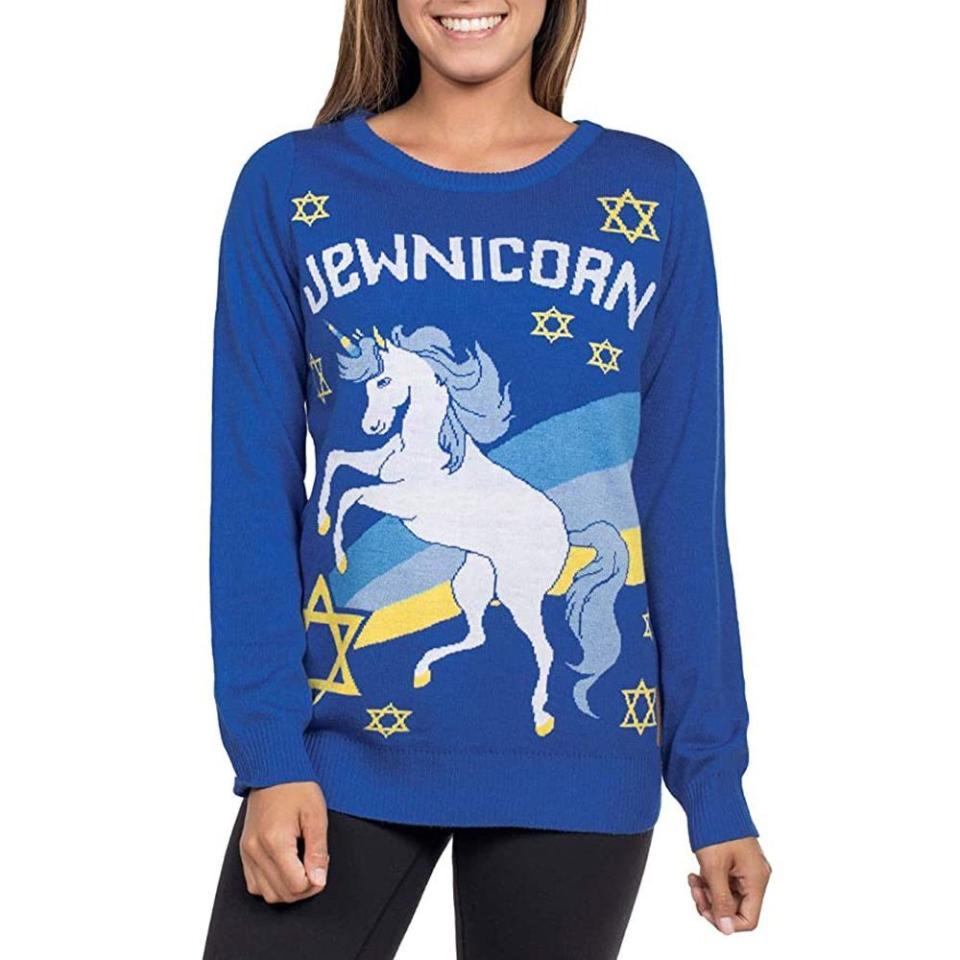 12) Tipsy Elves Unicorn Hanukkah Sweater