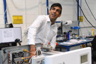 GLASGOW, SCOTLAND - AUGUST 07: Britain's Chancellor of the Exchequer Rishi Sunak visits Peak Scientific, a Scottish manufacturer of gas generators for analytical laboratories on August 7, 2020 in Glasgow, Scotland. (Photo by Andy Buchanan - WPA Pool/Getty Images)