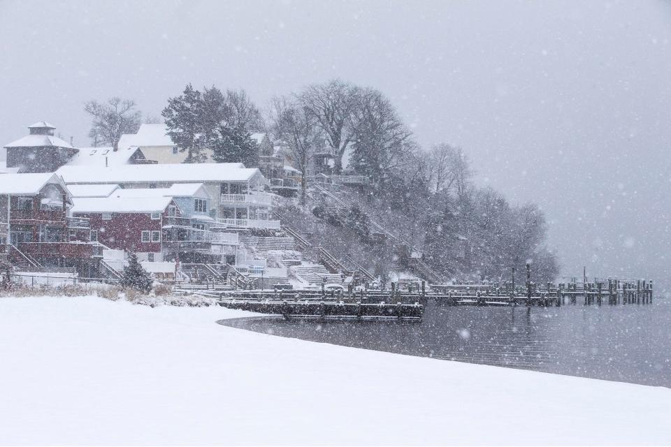 Snow falls throughout the Jersey Shore for the second time this week. Snow falls in the Money Island section of Toms River.           Toms River, NJThursday, February, 11, 2021  