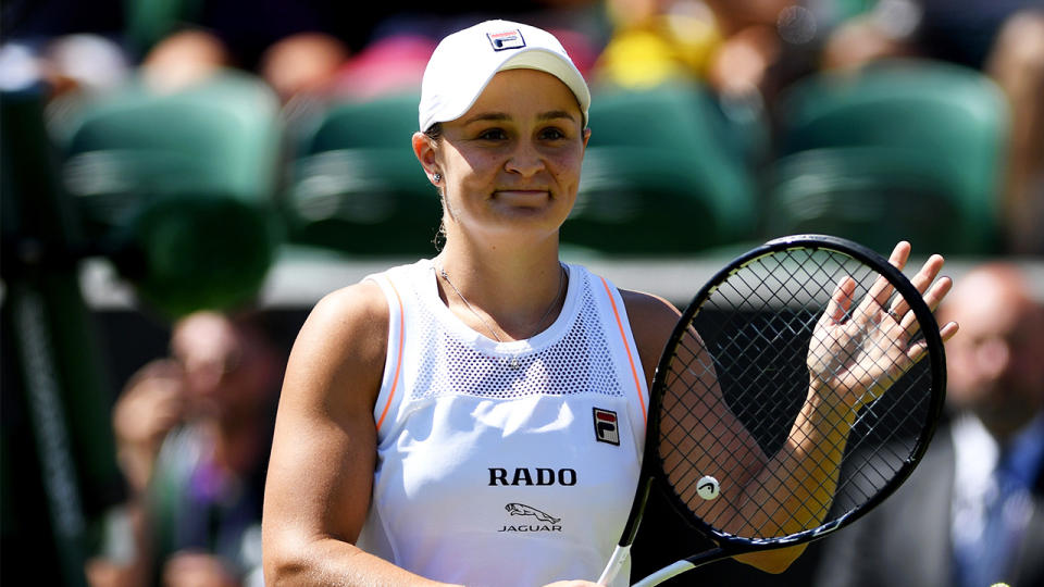 Ashleigh Barty of Australia celebrates victory after her Ladies' Second round match against Alison Van Uytvanck of Belgium during Day four of The Championships - Wimbledon 2019 at All England Lawn Tennis and Croquet Club on July 04, 2019 in London, England. (Photo by Shaun Botterill/Getty Images)