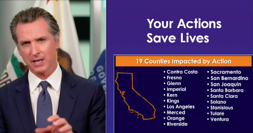 California Gov. Gavin Newsom announces new business restrictions in 19 counties, mostly pertaining to indoor activities. Officials will also close state beach parking facilities during the Fourth of July long weekend.