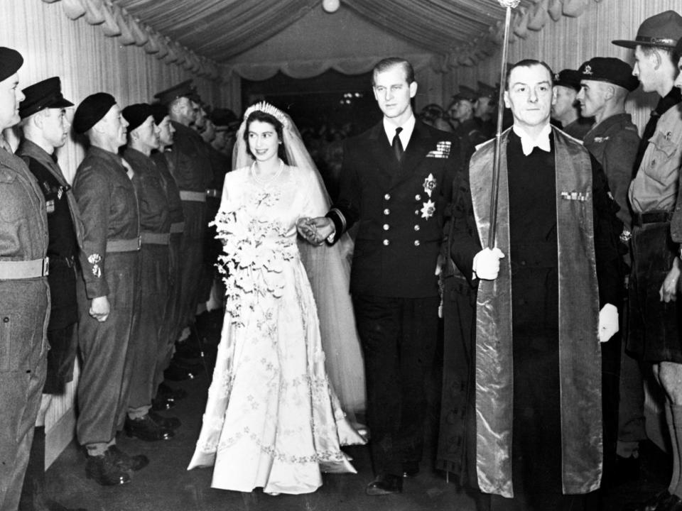 Queen Elizabeth and Prince Philip on their wedding day in 1947.