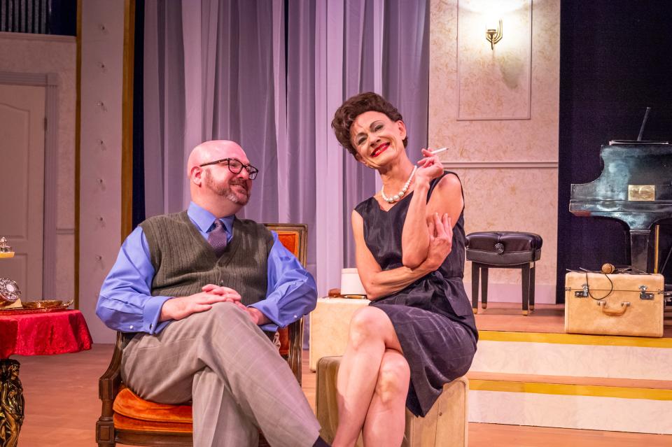 Jo Smith as Judy Garland with Jacob Miller as Anthony perform in the Amarillo Little Theatre production of "End of the Rainbow."