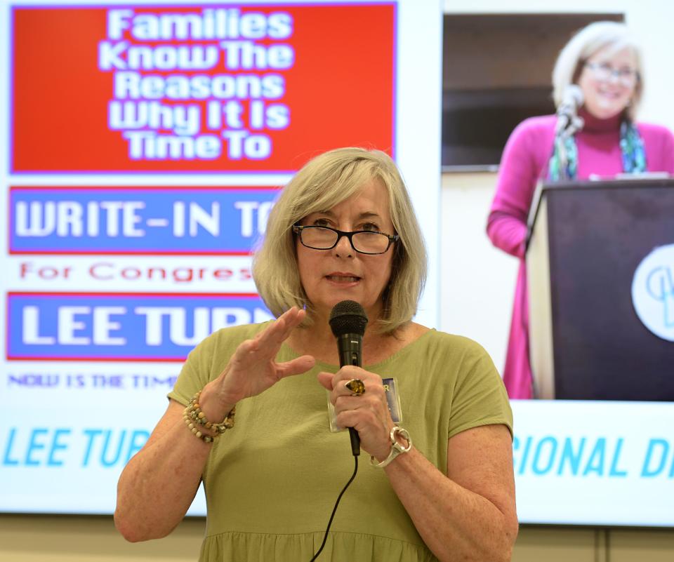 Speakers came to the Spartanburg County Democratic Party meeting at the TK Gregg Community Center on Sept. 6, 2022.  Lee Turner is running for Congress speaks to guests. 