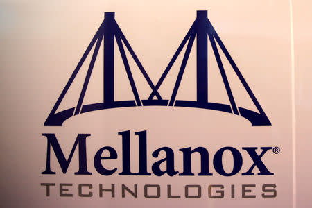 The logo of Mellanox Technologies is seen at the company's headquarters in Yokneam, in northern Israel July 26, 2016. REUTERS/Ronen Zvulun/Files