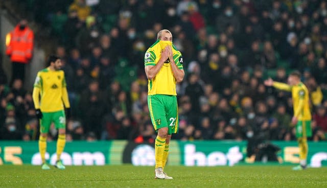 Norwich striker Teemu Pukki looks dejected