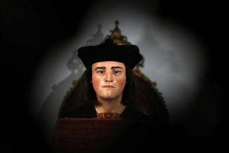 A facial reconstruction of King Richard III is displayed at a news conference in central London February 5, 2013. REUTERS/Andrew Winning