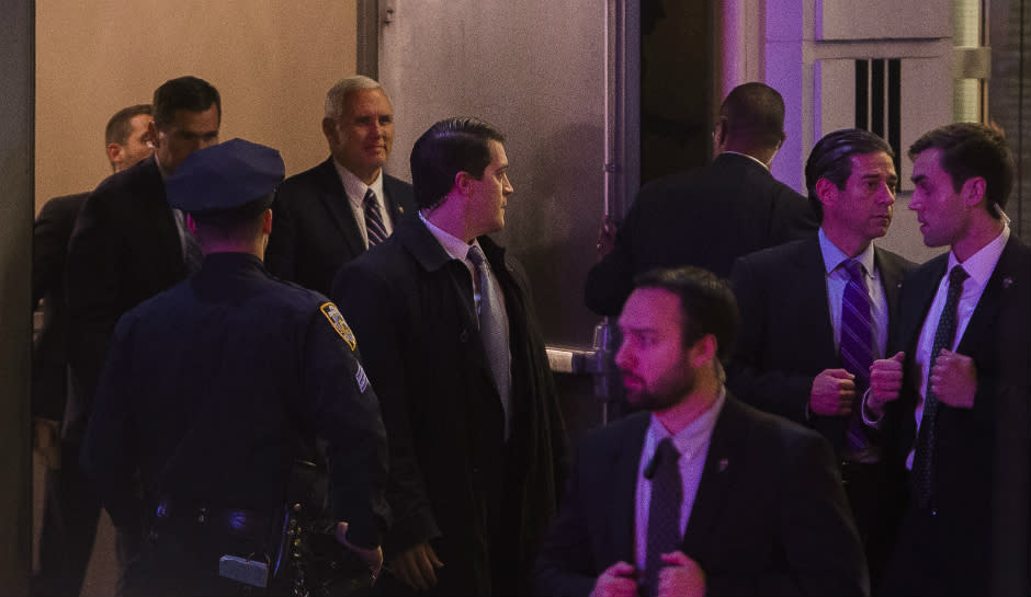 Mike Pence leaves the Richard Rodgers Theater after seeing "Hamilton."