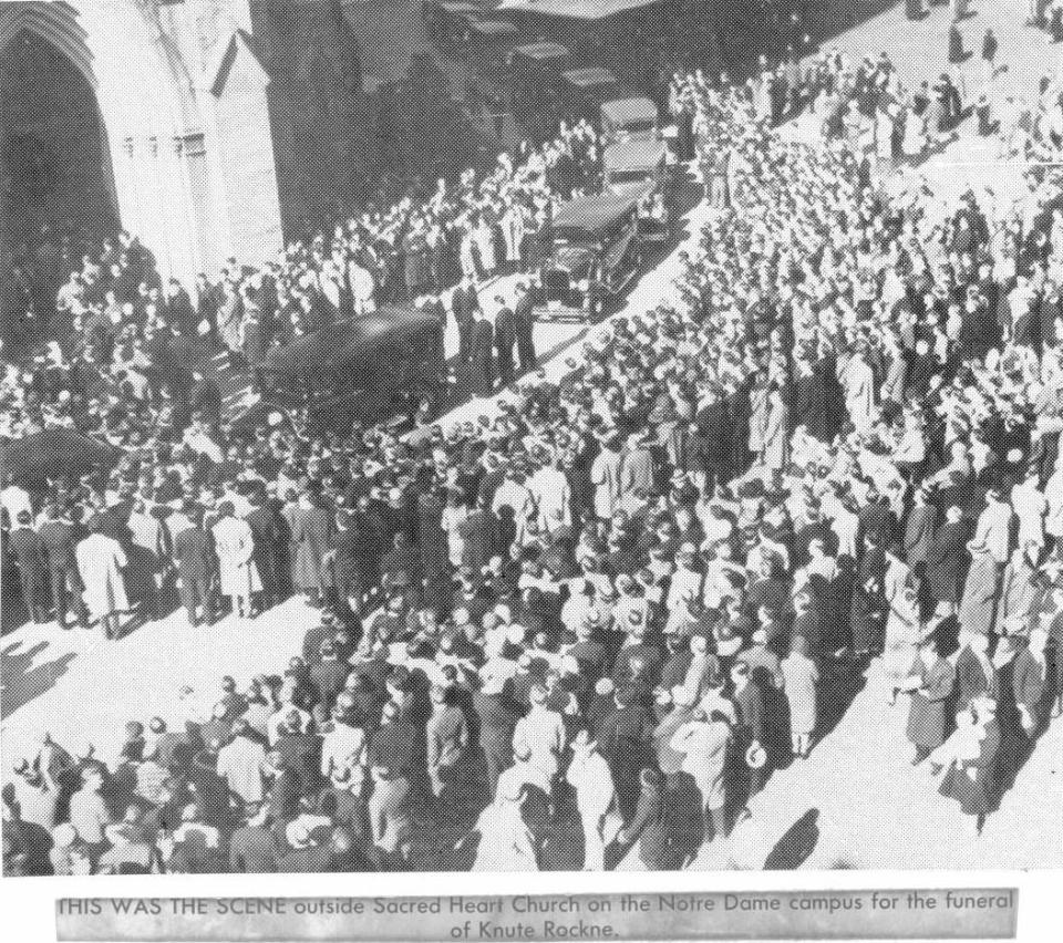 Thousands attend for Notre Dame football coach Knute Rockne's funeral at Notre Dame’s Sacred Heart Church on April 4, 1931.