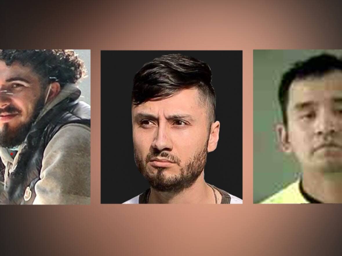 From left: Diego Saed, Roger Bardales Medina, and Joseph Lowley, are wanted by police. Anyone with information about their whereabouts is asked to contact their local police detachment. (Submitted by Combined Forces Special Enforcement Unit - image credit)