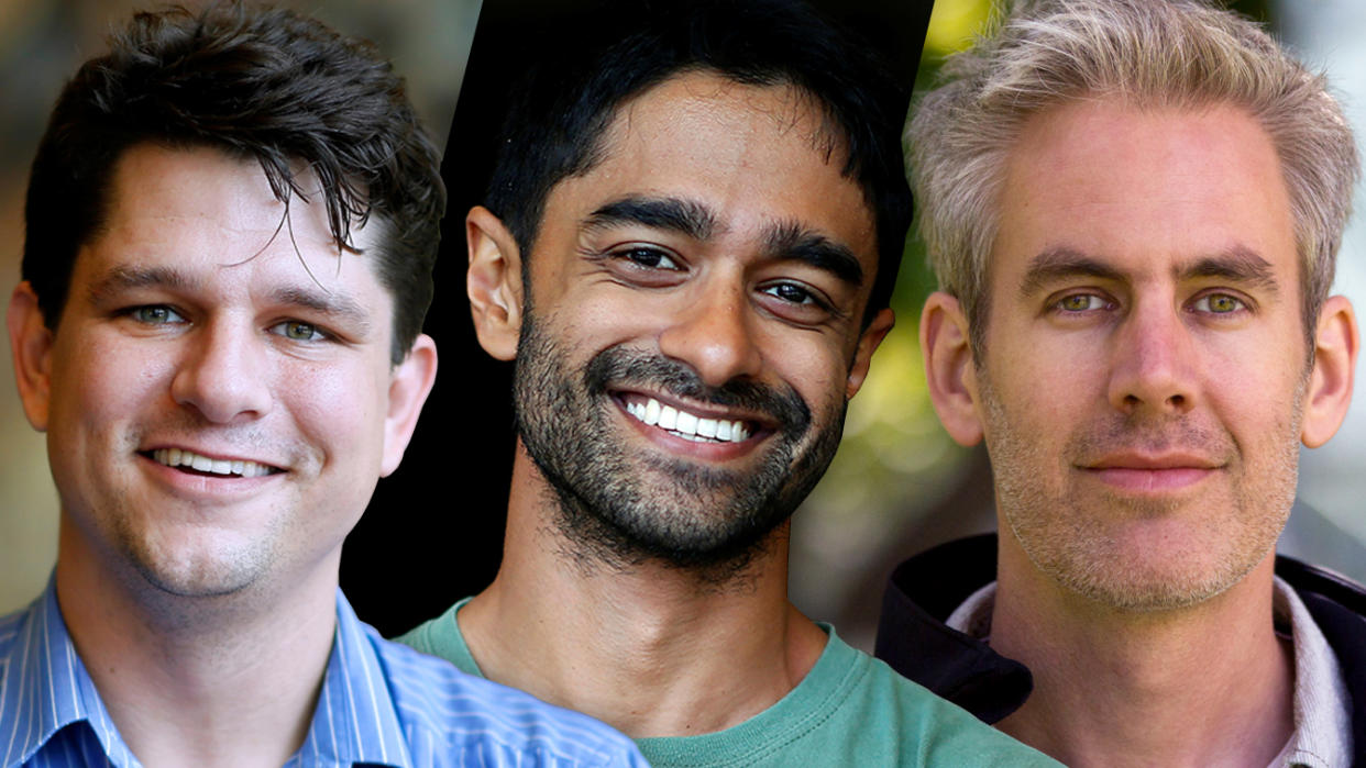 Corbin Trent, Saikat Chakrabarti and Zack Exley. (Jonathan Bachman/Reuters (2), Victor Grigas/Wikicommons)