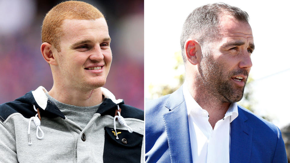 Pictured here, Alex McKinnon alongside a photo of retired great Cam Smith.