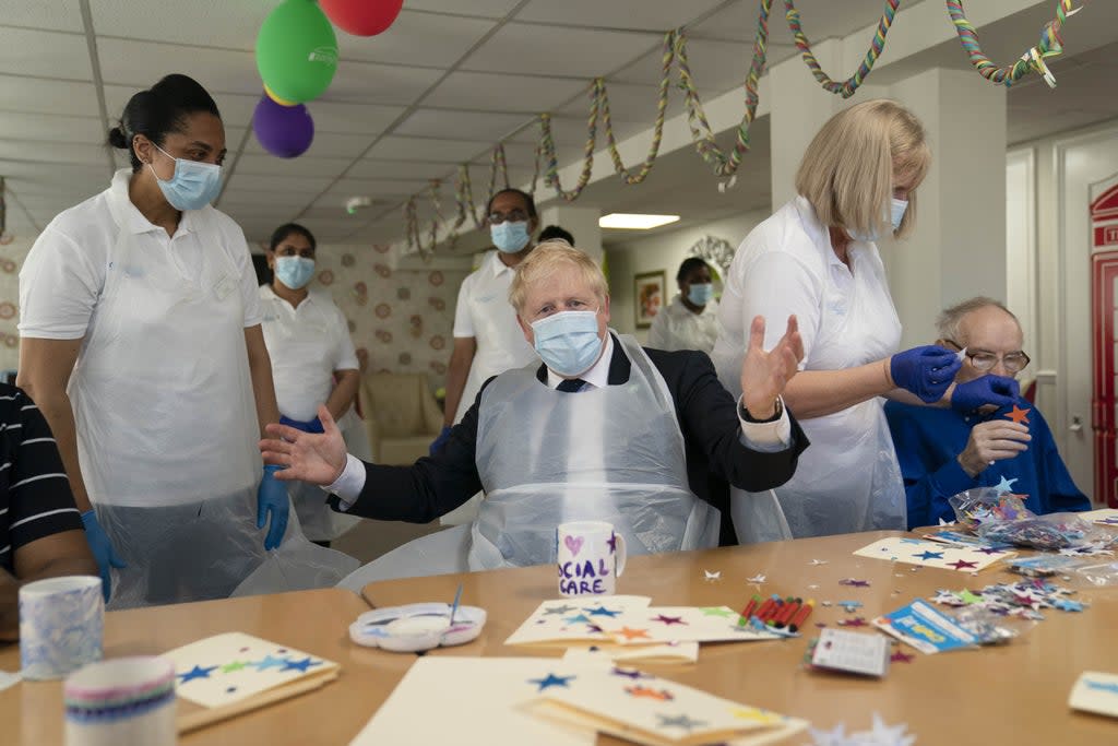 Prime Minister Boris Johnson during a visit to Westport Care Home (Paul Edwards/The Sun) (PA Wire)