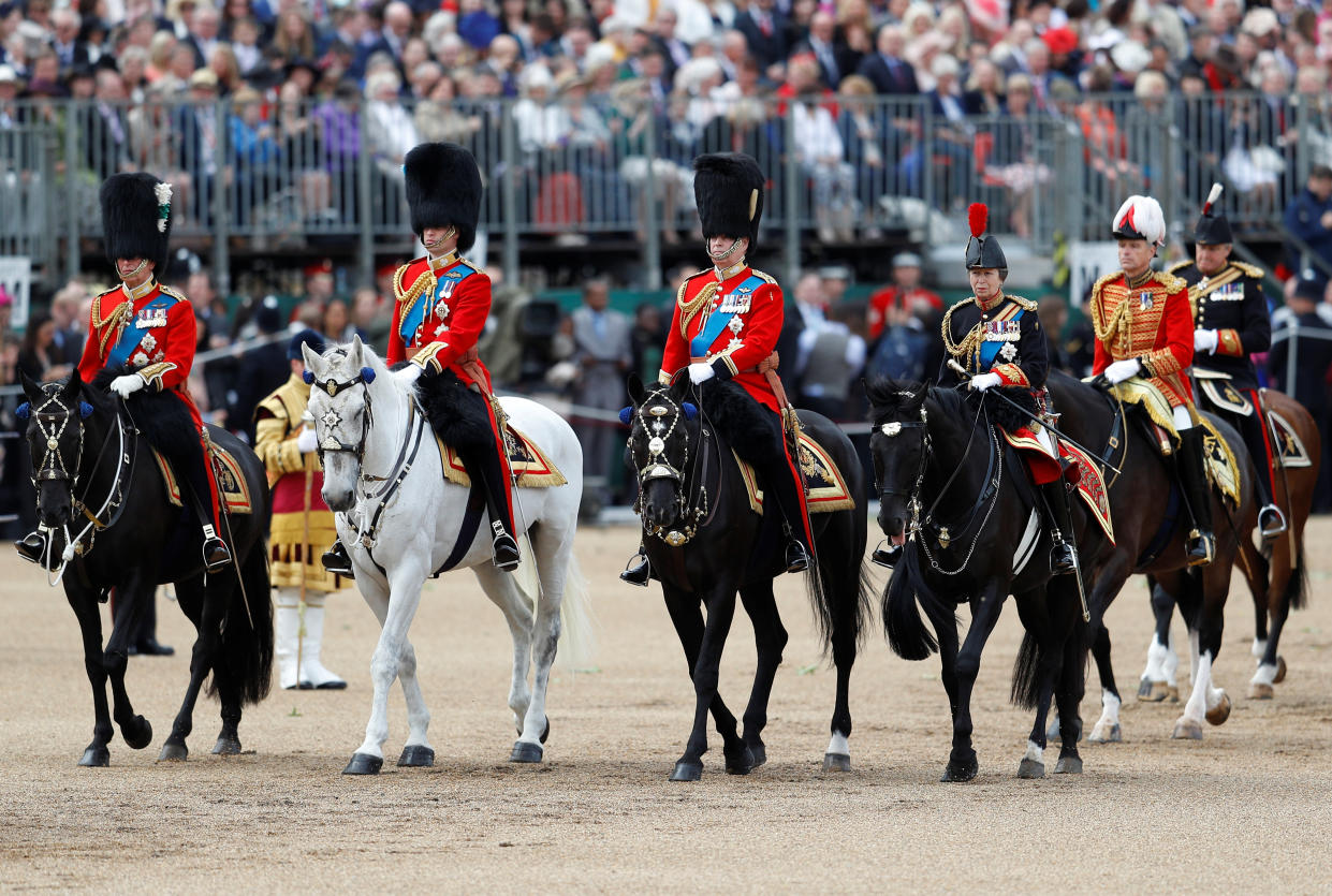 Britain's Prince Charles, Prince William, Prince Andrew and Princess Anne take part in the Trooping the Colour parade in central London, Britain June 8, 2019. REUTERS/Peter Nicholls