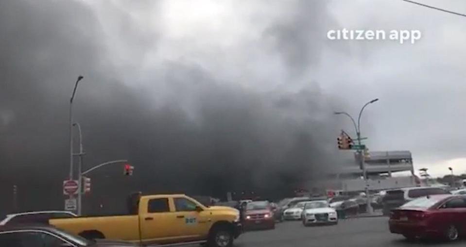 Local residents in Brooklyn, New York used the Citizen app to live stream a massive fire erupting nearby the Kings Plaza Centre 17 September 2018: Citizen