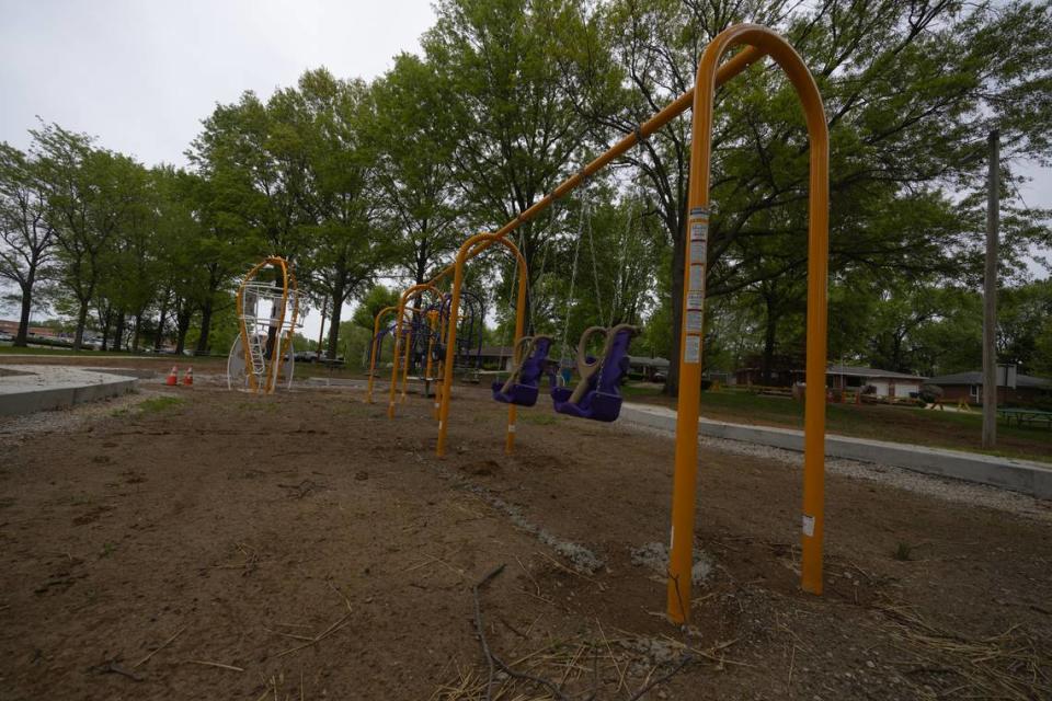 Newly built swing sets in Bellevue Park in Belleville.