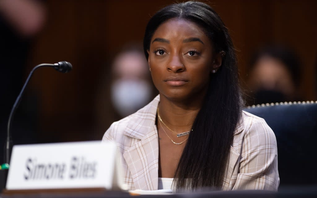 Simone Biles speaks at a hearing at the US Senate  (Getty Images)