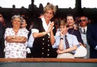 <p>Princess Diana donned a chic blazer dress for the Wimbledon Women’s Final in 1994. Prince William joined her at the event. [Photo: Rex] </p>