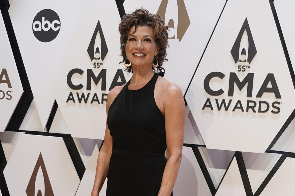 FILE - Amy Grant arrives at the 55th annual CMA Awards on Nov. 10, 2021, at the Bridgestone Arena in Nashville, Tenn. (AP Photo/Ed Rode, File)