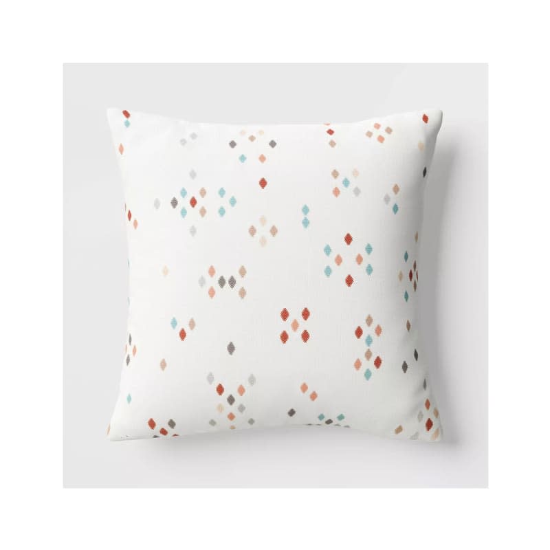 Tilework Diamonds Square Outdoor Throw Pillow White