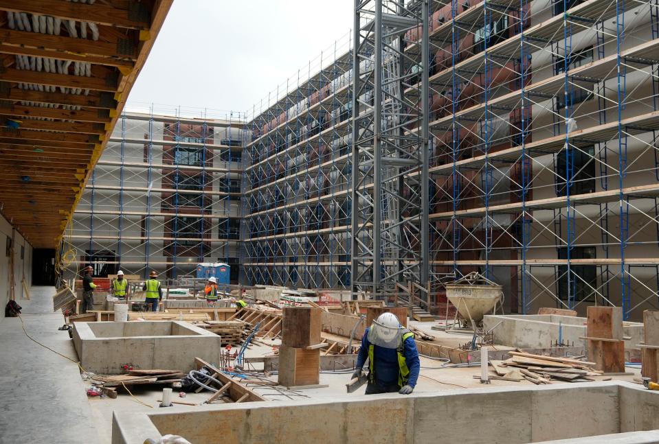 The 148-unit Congress Lofts at St. Elmo is shown under construction last month.