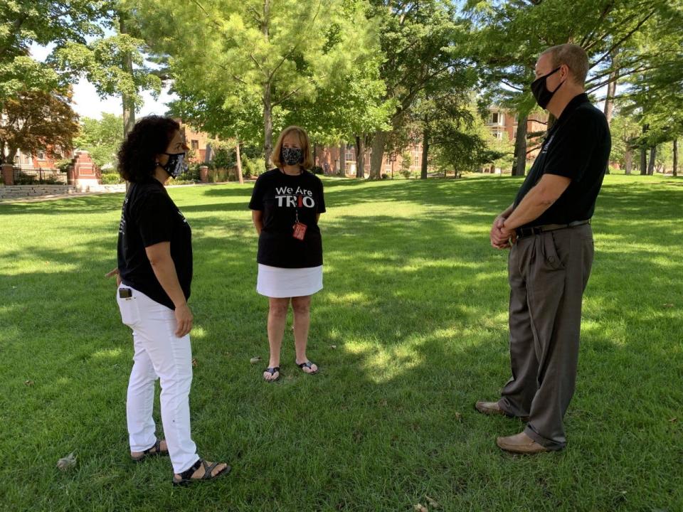 Staff members of the Hope College TRIO Upward Bound program. From left: Assistant Director Andrea Mireles, Director Liz Colburn, and Dean of Social Sciences at Hope College Dr. Scott VanderStoep.