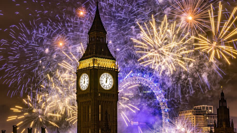 Fireworks light up the London skyline over Big Ben and the London Eye just after midnight on January 1, 2023 in London, England. - Dan Kitwood/Getty Images