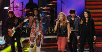 Amber Holcomb, Janelle Arthur and Kree Harrison perform Billy Joel's "It's Still Rock and Roll to Me" on the Wednesday, April 3 episode of "American Idol."