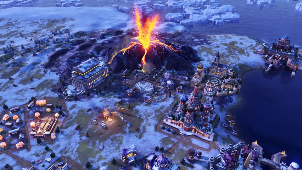 A volcano erupts in a game of "Civilization 6" with the Gathering Storm expansion. - From 2k