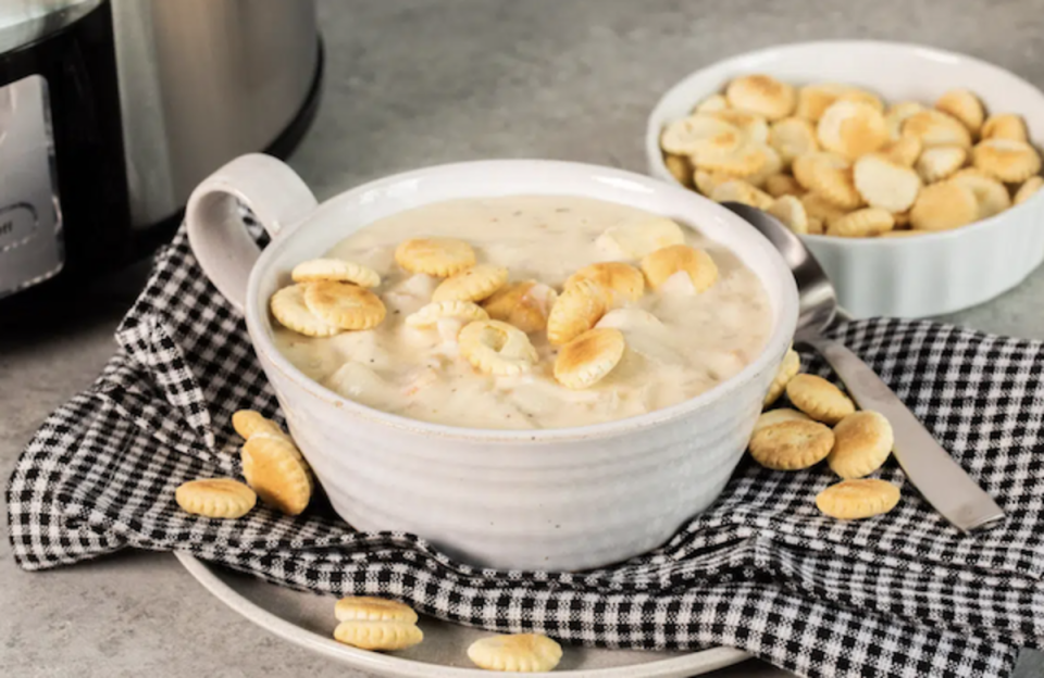 <p>The Magical Slow Cooker</p><p>This simple chowder will have you forgetting any other chowder exists.</p><p><strong>Get the Recipe: <a href="https://www.themagicalslowcooker.com/easy-slow-cooker-clam-chowder/" rel="nofollow noopener" target="_blank" data-ylk="slk:Crock Pot Clam Chowder;elm:context_link;itc:0;sec:content-canvas" class="link ">Crock Pot Clam Chowder</a></strong></p>