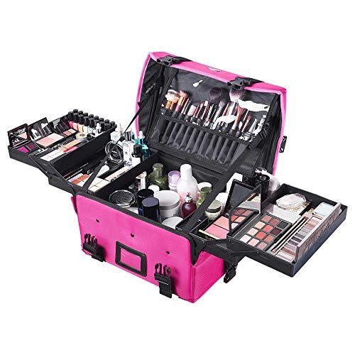 12) Byootique Deep Pink Soft Sided Makeup Train Case