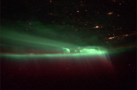 NASA astronaut Mike Hopkins, Expedition 37 flight engineer, posted this photo of the northern lights from space on Oct. 9, 2013 from his home on the International Space Station.