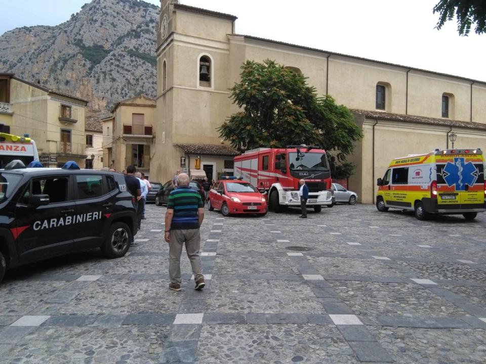 Rescue vehicles gather in Civita, Italy, Monday, Aug. 20, 2018. Italy’s civil protection agency says at least five people have been killed when a rain-swollen river flooded a gorge in the southern region of Calabria. The Italian news agency ANSA reported Monday that 12 people were brought to safety in the flash flood. It was unclear how many people were missing. The flood hit a group of hikers in the Raganello Gorge. (Clemente Angotti/ANSA via AP)