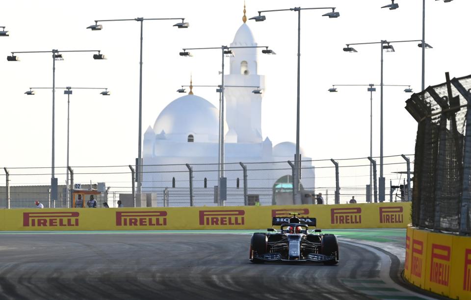 Pierre Gasly of France driving the (10) Scuderia AlphaTauri AT02 Honda  during practice (Getty)