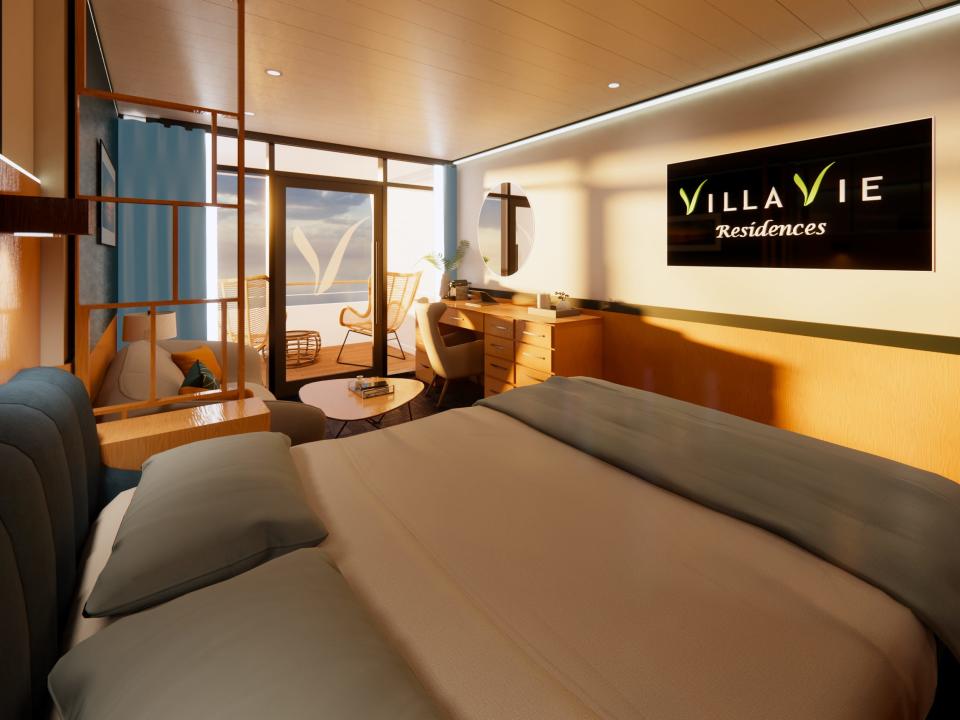 The rendering shows Villa Vie Odyssey's balcony cabin.