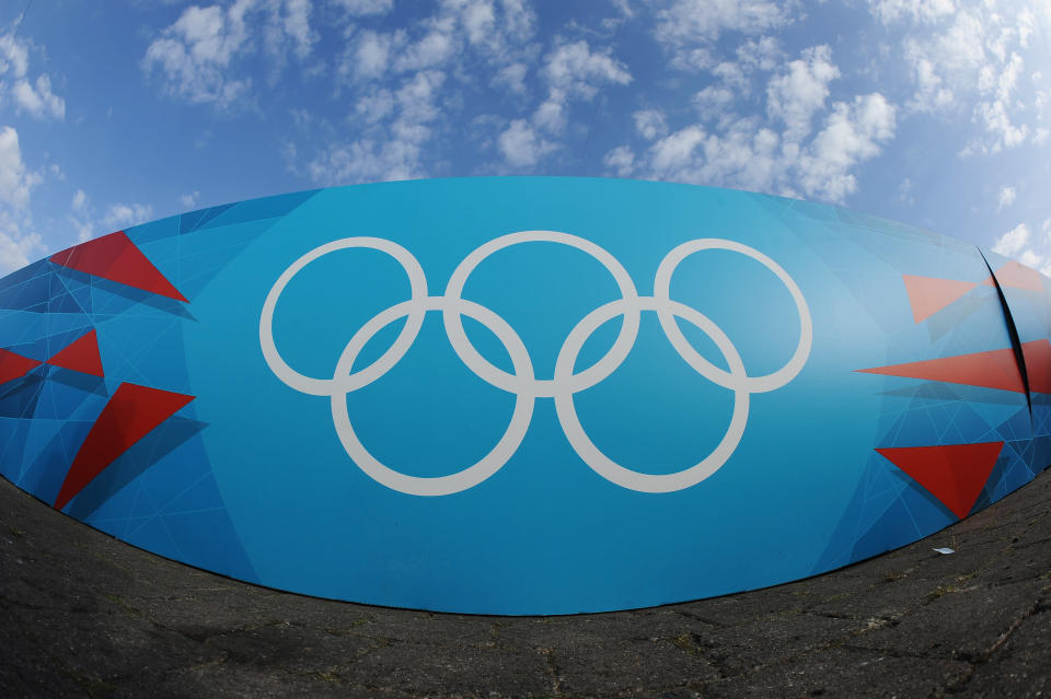 Detail of the Olympic Rings on Day 1 of the London 2012 Olympic Games at Eton Dorney on July 28, 2012 in Windsor, England. (Photo by Harry How/Getty Images)