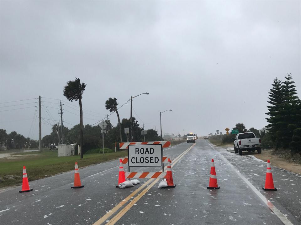 State Road A1A in Flagler County is closed at Marineland, which is near the St. Johns County line, ahead of Tropical Storm Nicole Nov. 9, 2022.