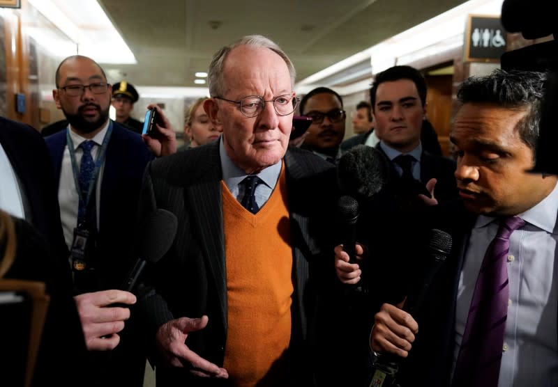 Senator Lamar Alexander arrives for briefing on corona virus on Capitol Hill in Washington