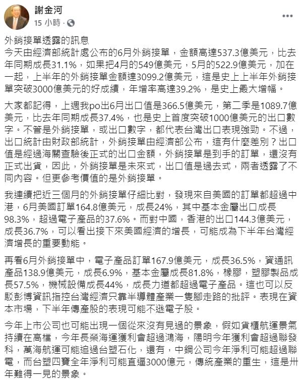 （圖／翻攝自謝金河臉書）