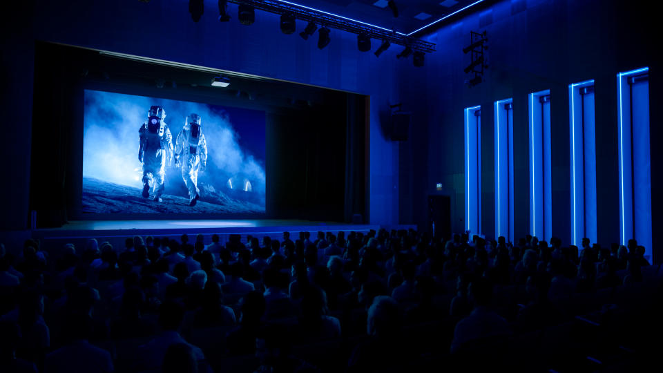 In Movie Theater Captivated Audience Watching New Film