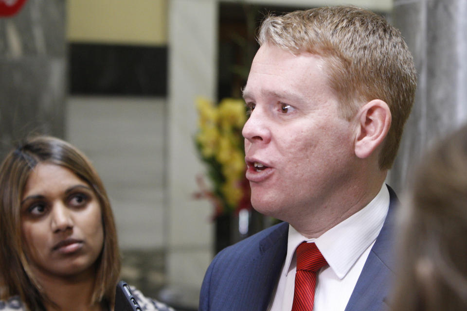 Education Minister Chris Hipkins speaks to reporters on Wednesday, Sept. 25, 2019, in Wellington, New Zealand. Hipkins called for an investigation after reports that a student's body lay undiscovered in a university dorm room for nearly eight weeks.(AP Photo/Nick Perry)