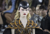 <p>A model walks the runway during the Louis Vuitton Cruise 2020 collection presentation, Wednesday, May 8, 2019, in New York. (AP Photo/Mary Altaffer) </p>