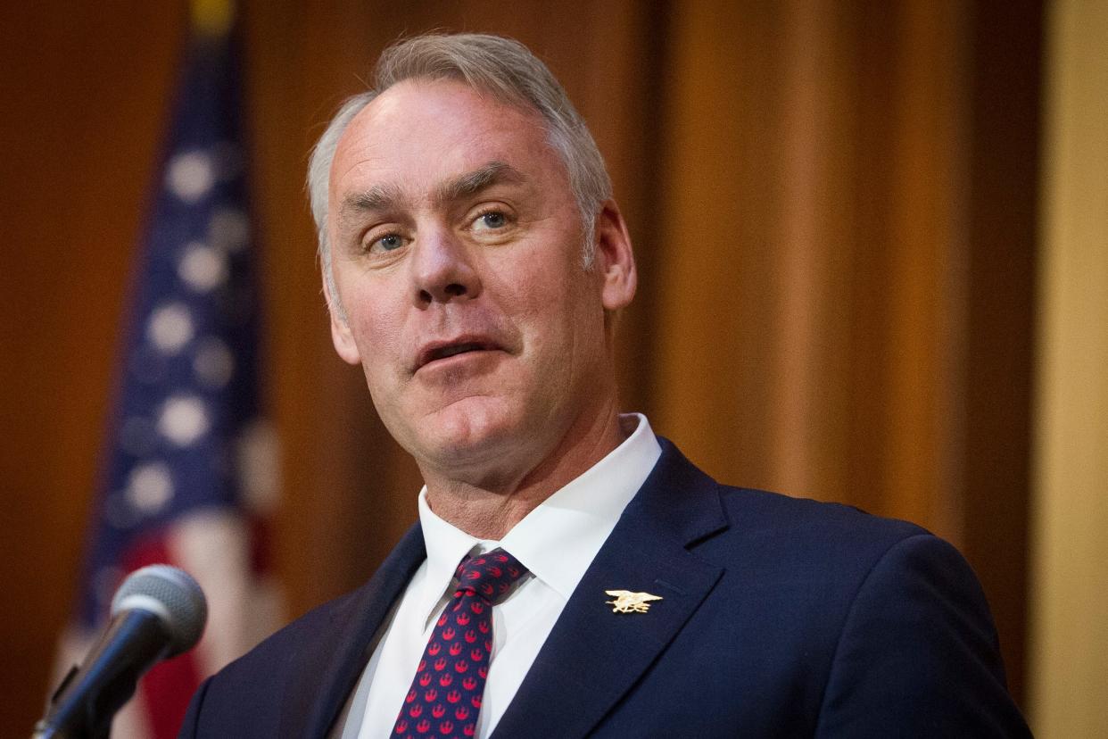 Then Secretary of the Interior Ryan Zinke speaks at EPA headquarters in Washington in Dec. 2018.