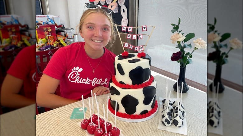 Abby with Chick-Fil-A cake 