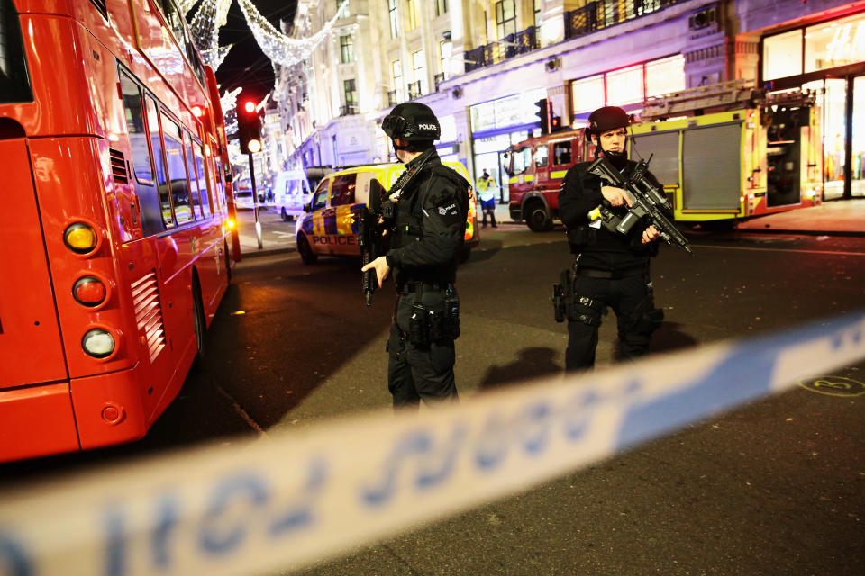 <p>Armed Police officers are seen near Oxford Circus underground station on Nov. 24, 2017 in London, England. (Photo: Jack Taylor/Getty Images) </p>