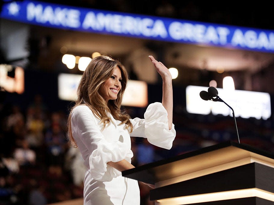 Melania Trump delivers a speech on the first day of the Republican National Convention in 2016.