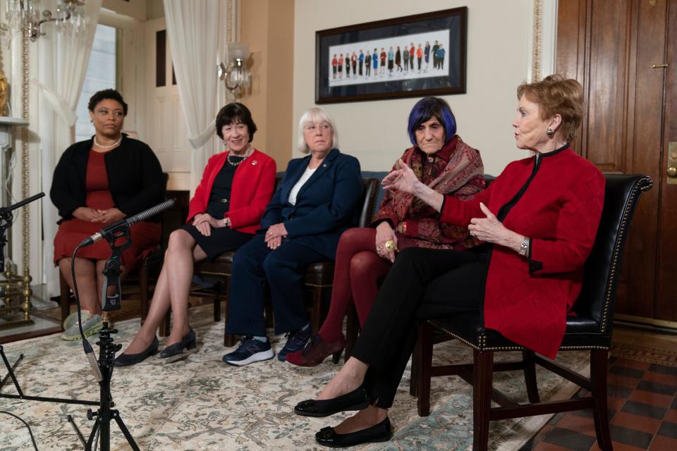 Shalanda Young, director of the Office of Management and Budget; Sen. Susan Collins, R-Maine; Sen. Patty Murray, D-Wash.; Rep. Rosa DeLauro, D-Conn.; Rep. Kay Granger, R-Texas. It's the first time in history that the four leaders of the two congressional spending committees are women.